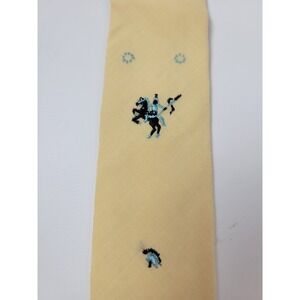 Vintage Beau Brummell Yellow Acetate Tie Embroidered Knight Square End 2.5 inch
